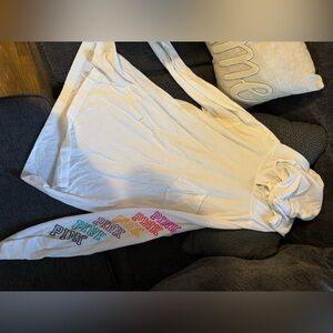 PINK Victoria's Secret White Hoodie rainbow
